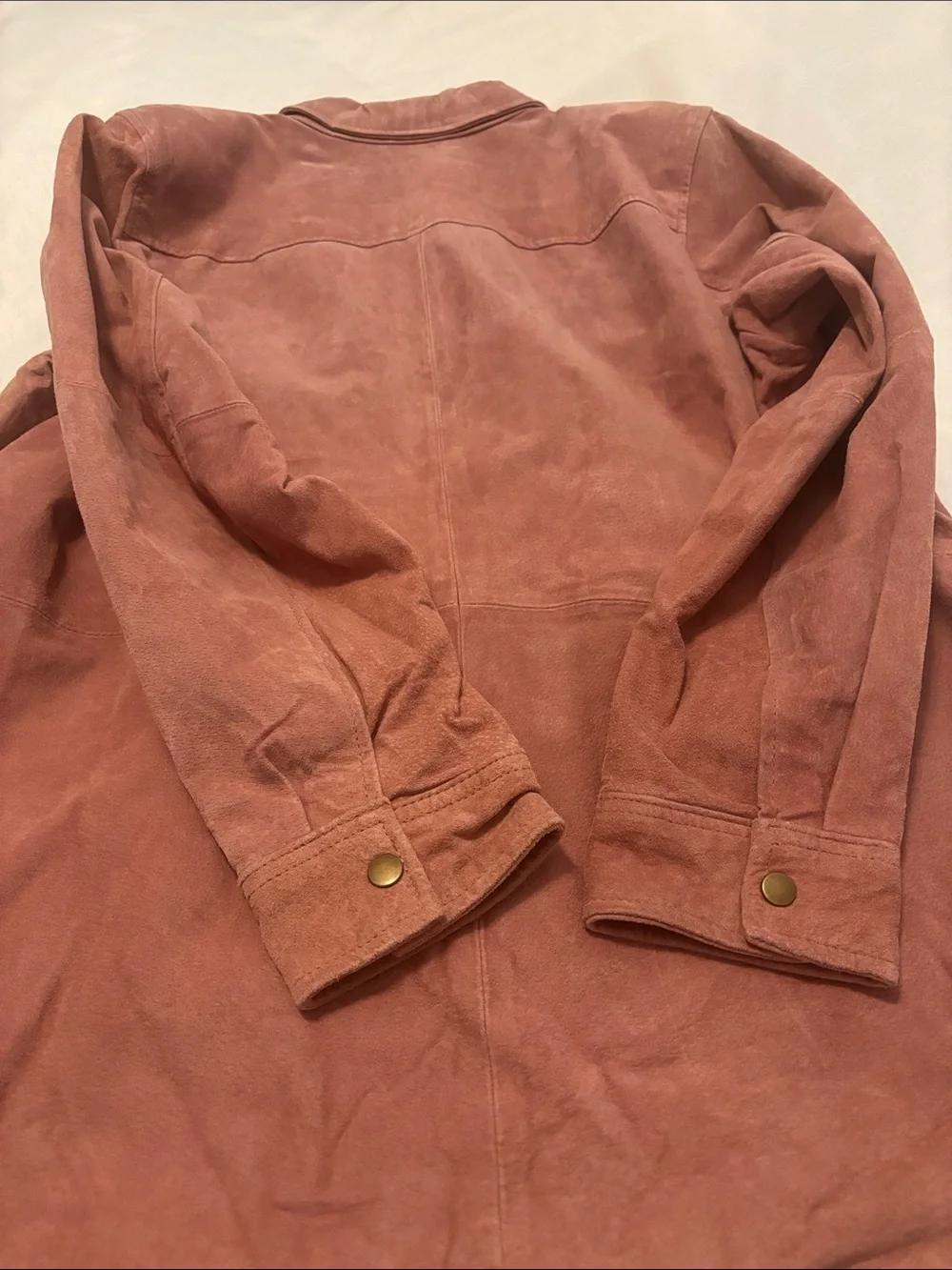 VTG D&Co Dusty Rose Suede Leather Snap Button-Front Shirt Jacket SZ XL lined Y2K - Picture 11 of 11